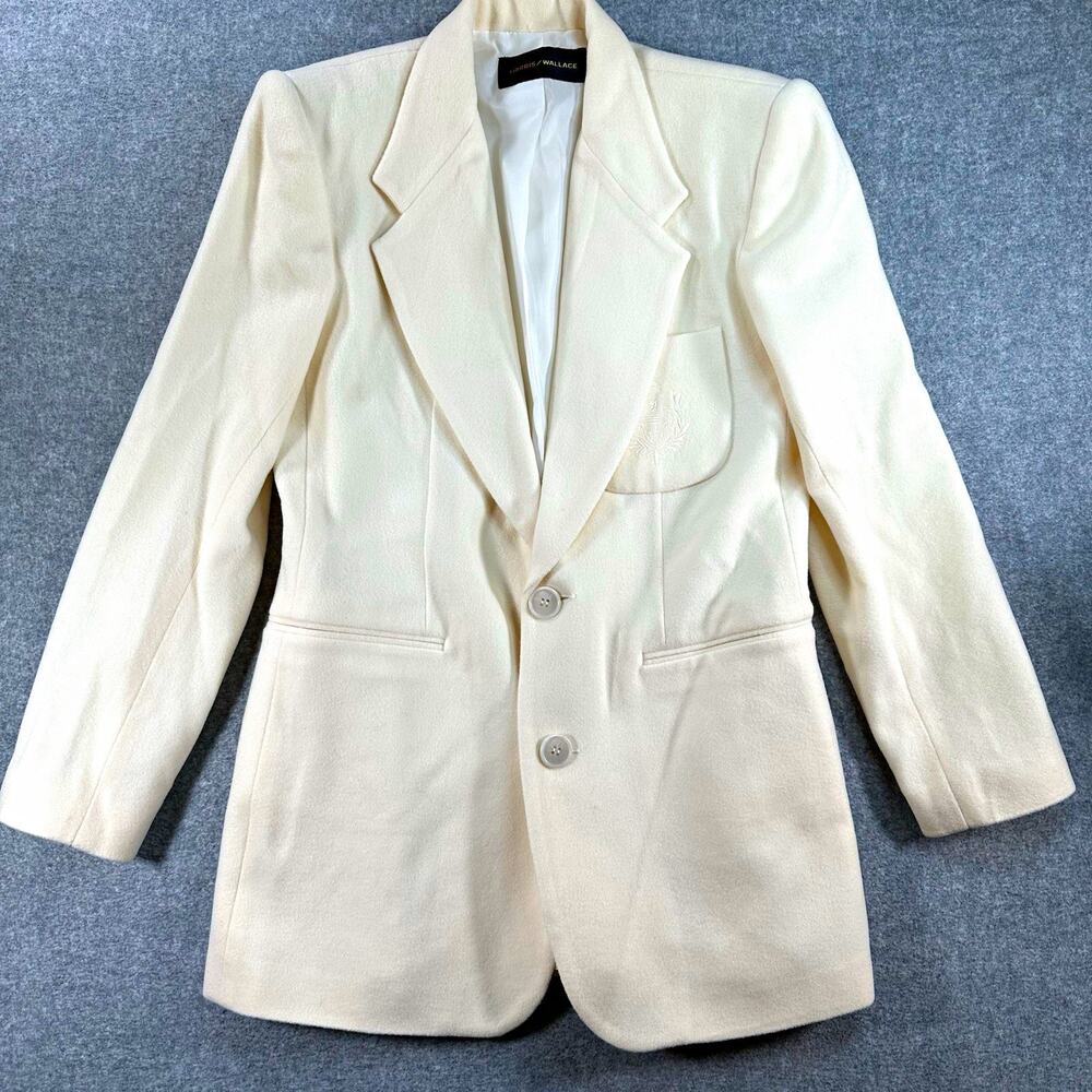 Vintage Harris Wallace Blazer Size 6 Cream Embroidered Crest Made USA Preppy